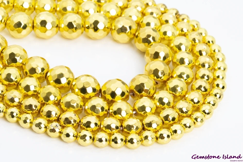 

GemIsland, блестящие золотистые граненые круглые бусины из гематита 6/8/9-10/11-12 мм с гальваническим покрытием для изготовления ювелирных изделий
