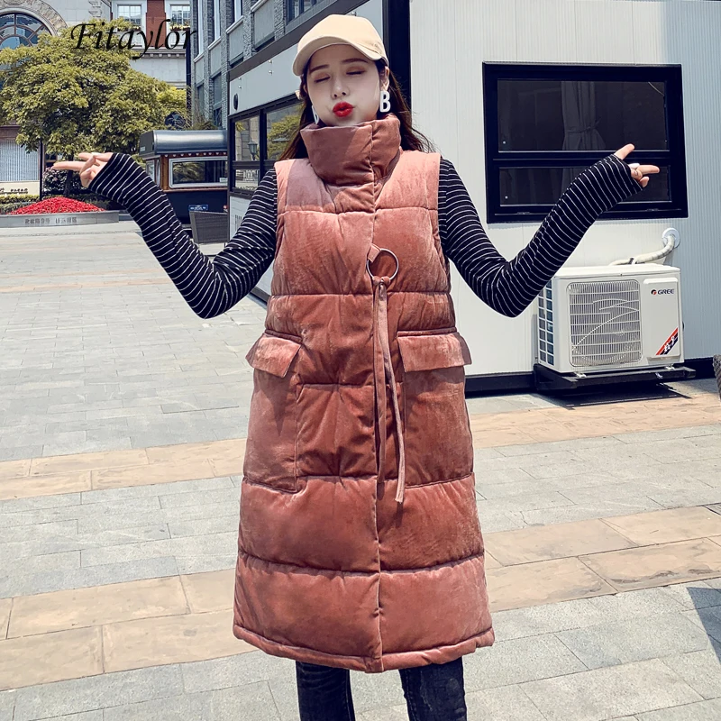 Fitaylor женский зимний жилет без рукавов хлопковая парка средней длины бархатный