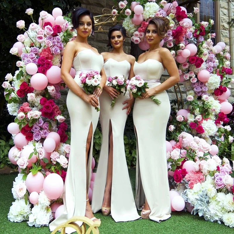 Sweetheart Slit Mermaid Girls The Maid of Honor Bridesmaid Dress with BeltDresses