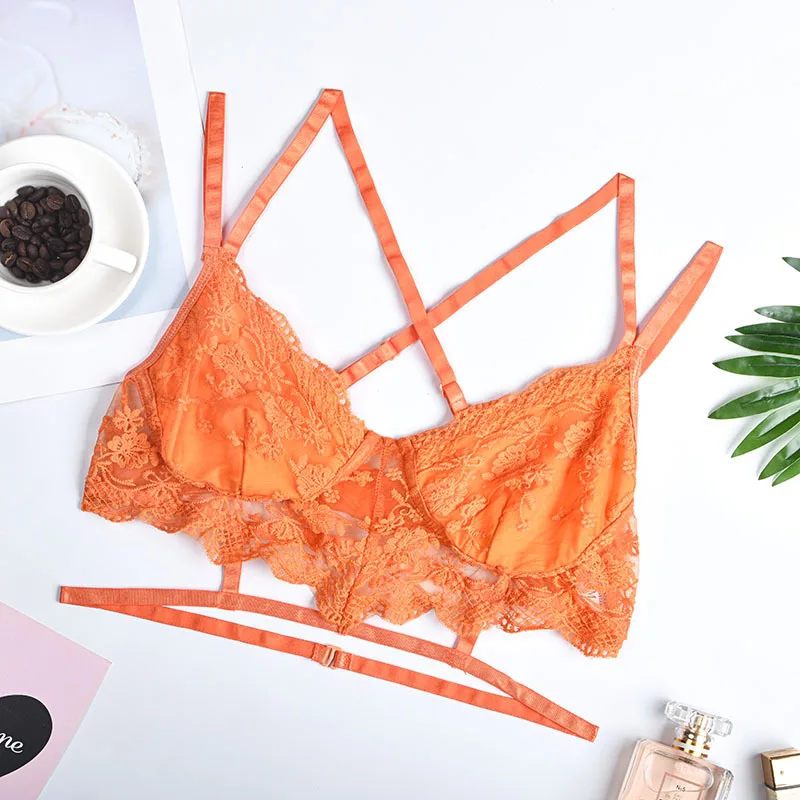 Оранжевый кружевной без косточек пикантный укороченный топ рукавов Летние