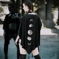 moon printed tassel cloak female dark v neck loose top bat cloak shirts aesthetic gothic unif t shirt for women