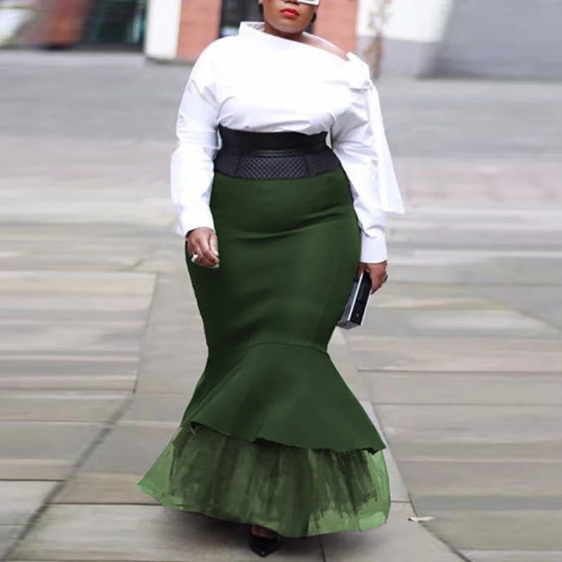 

Женские Длинные Юбки Русалки, винтажные, свободные, плюс размер, вечерняя юбка для девушек, высокая талия, сетка, пэчворк, Русалка, Женская кр...