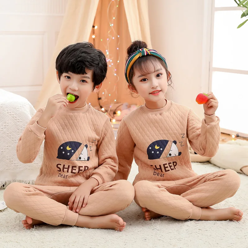 

Children's Pajamas Sets Teenager Boys Cartoon Sleepwear 2pcs Cotton Down New Autumn Winter Girls Long Sleeved Tops+Trousers Suit