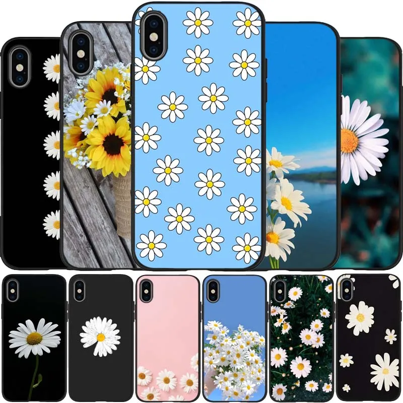 Летняя Маргаритка Черный силиконовый чехол для мобильного телефона iPhone 12 XR XS