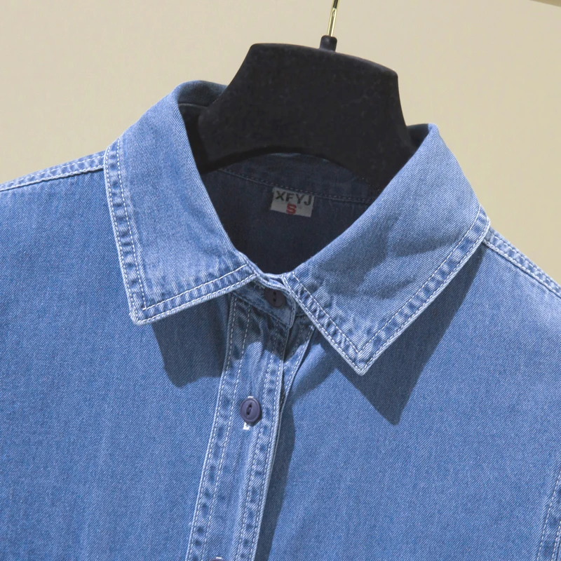 

2021 Spring New Arrival Denim Shirt Fashion Blue Blouse Basic Cotton Tops