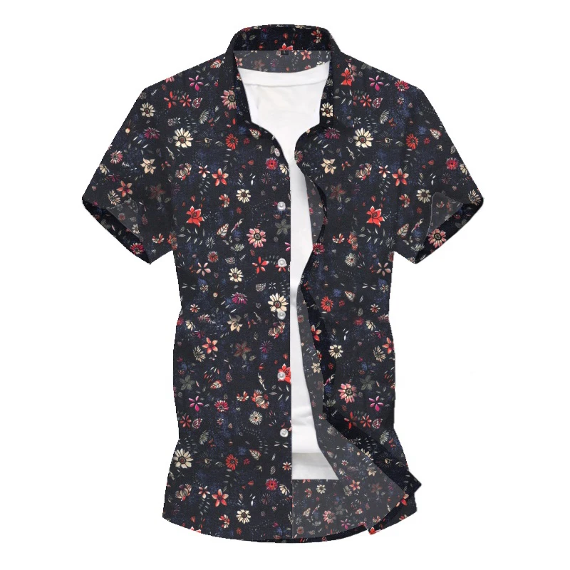 Гавайская рубашка с коротким рукавом для мужчин повседневная приталенная