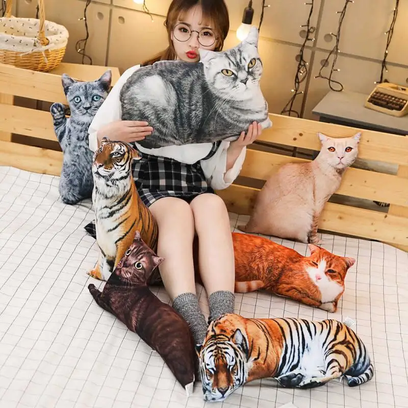 

Simulation Cat Pillows Soft Stuffed Animals Tiger Cushion Sofa Decor Cartoon for Kids S Kid Gift Plush Doll Toy