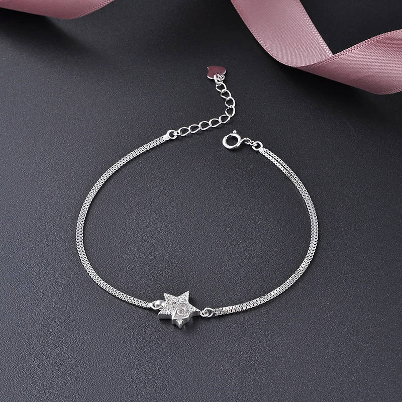 

Fashion Women Bracelet Pure S925 Sterling Silver Zircon Star Bracelet Jewelry Charm Bracelets Gift For Girl Student Dress Up
