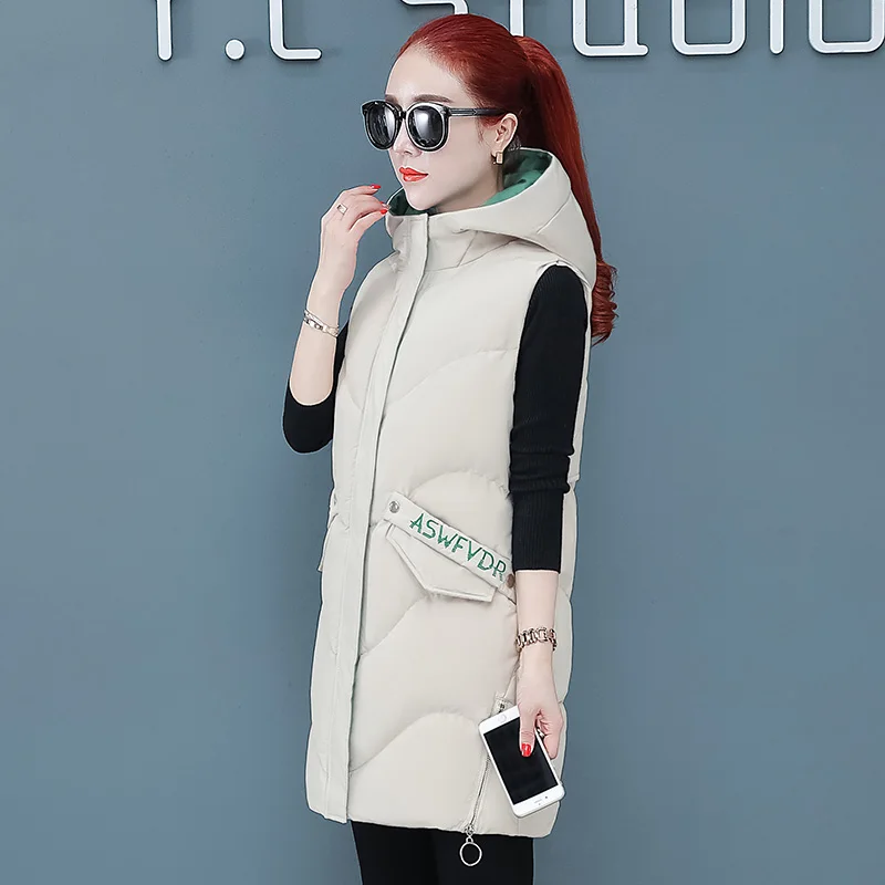 Женский хлопковый жилет с капюшоном новинка 2019 Корейская Зимняя мода надписями