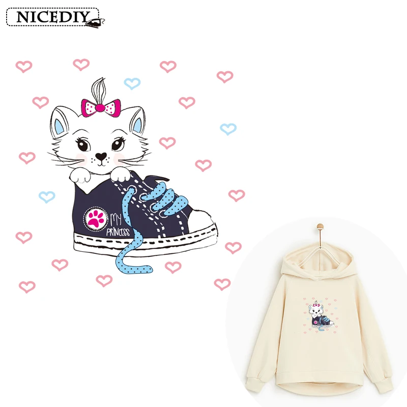 Обувь принцессы с изображением кота термонаклейки на одежду в полоску нанесение