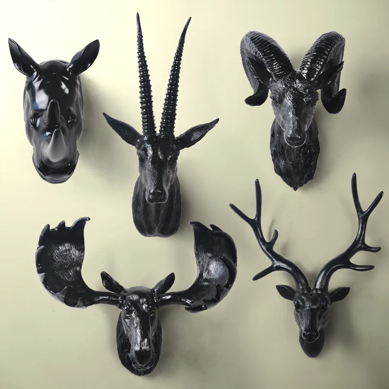 

[MGT] Home Decoration Accessoriesthree Deer Head Hanging Wall Mural Animal Furnishing European Style Of The Ancient Ornament