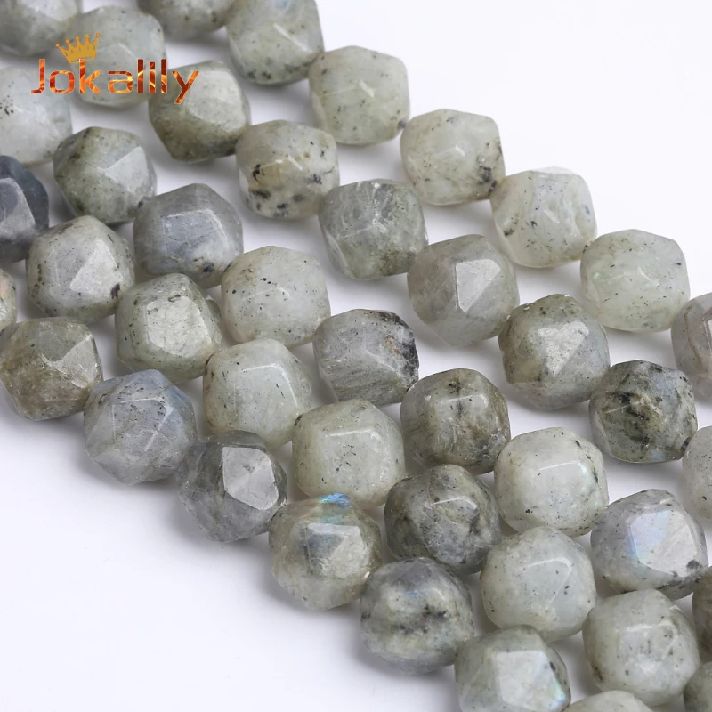 

Natural Faceted Grey Labradorite Stone Beads Loose Gray Larvikite Beads For Jewelry Making Needlework DIY Bracelet Wholesale