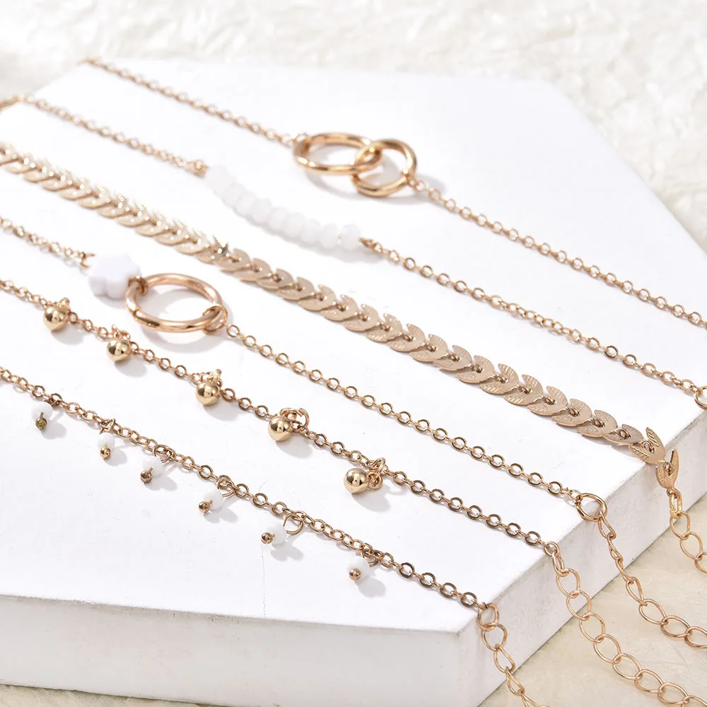 

2021 Metal Bracelet Set Pearl Alloy Arrow Link Snake Bone Chain Twist Bangle Gold Punk Layer Romantic Open Cuff BanglesFor Women