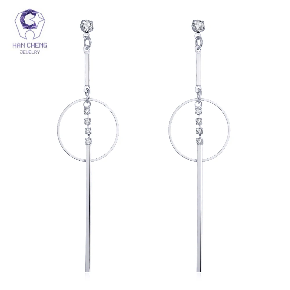 Новые Креативные Круглые Висячие длинные серьги HanCheng висячие со стразами для