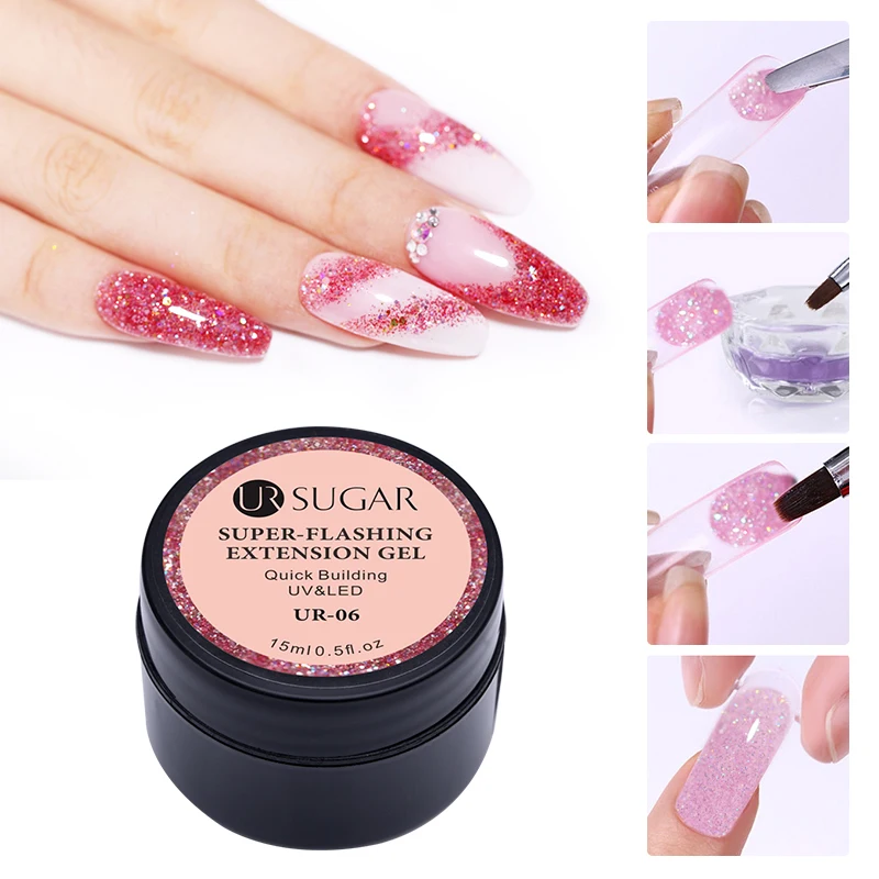 UR SUGAR 15ml Sequins Builder UV Gel Polish Shimmer Hardness Extend Nail Tools Extension Varnish | Красота и здоровье