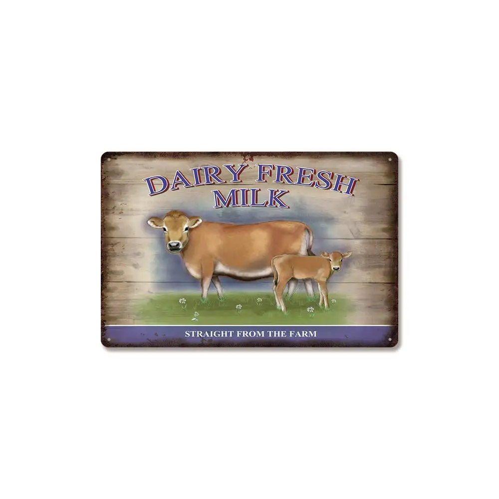 

CAI Bai Hui Art Metal Tin Sign Dairy Fresh Milk Straight from The Farm!Suitable for Coffee Office Bar Yard Club Home Wall Retro