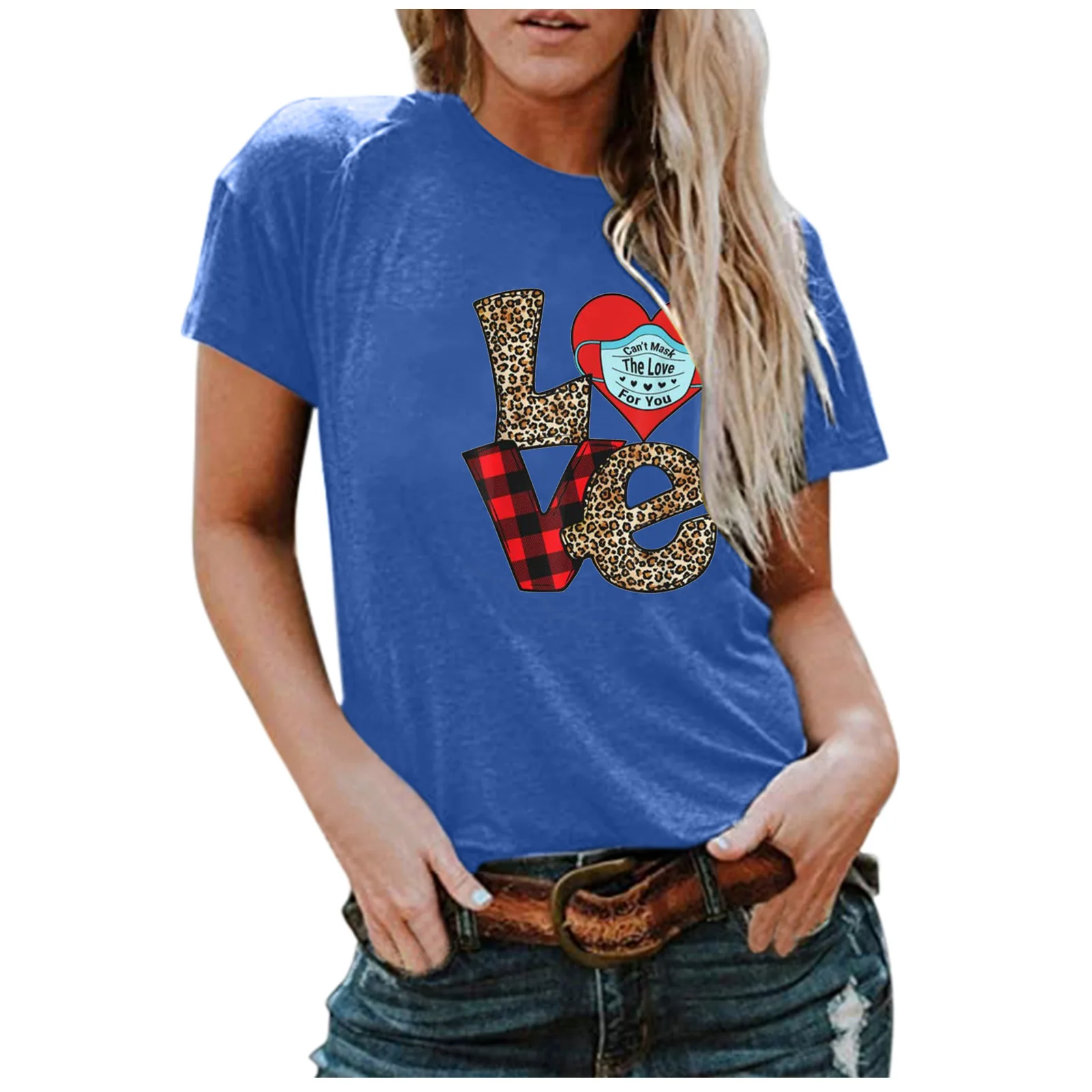 

LOVE Plaid Leopard Print Women T Shirt Short Sleeve O Neck Loose Women Tshirt Ladies Tee Shirt Tops Clothes Camisetas Mujer