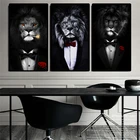 Черный дикий лев в костюме холст художественные плакаты и принты абстрактный Лев курит сигару холст настенные картины художественные картины