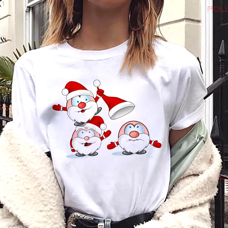 

Female Harajuku Cartoon Tshirt New Merry Christmas Funny Santa Clauss Reindeer Women T-shirt Unisex Casual Short Sleeve Tops Tee