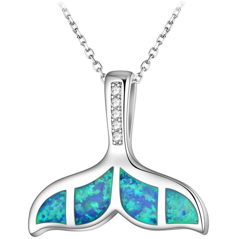 

Copper Crystal Blue Opal Ocean Sea Mermaid Whale Tail Pendant Necklace High Quality For Women Animal Beach Summer Jewelry Gift