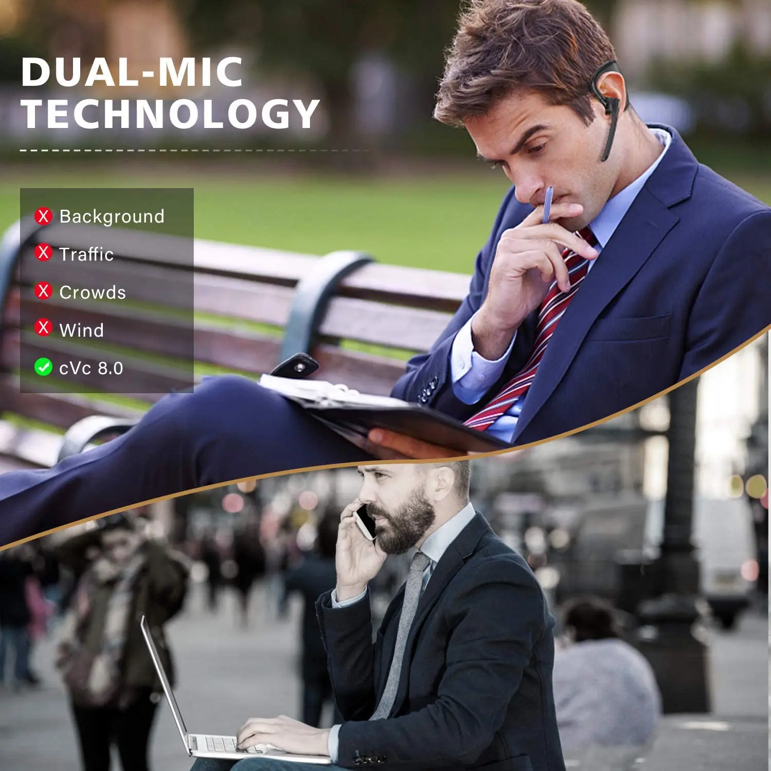 

2021 Newest K15 Bluetooth Headset V5.0 Earphone Dual Mic Noise Reduction Wireless Headsets with Mute Switch for All Smart Phones