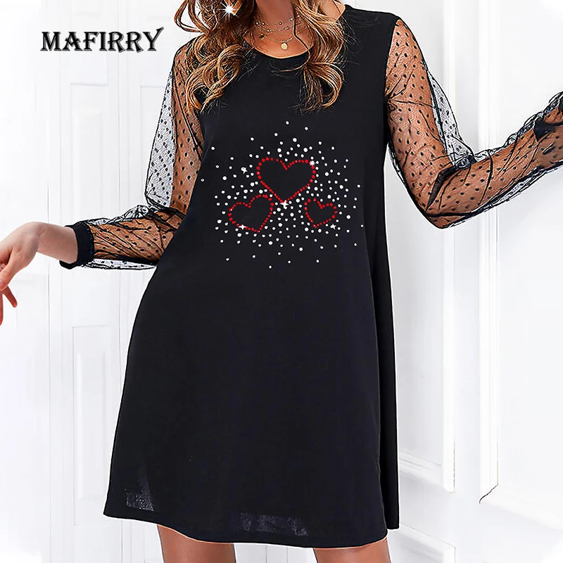 

New Womens Part Dress Spring Autumn Casual O-Neck Patchwork Ladies Mini Dress Printing Long Sleeve Loose Streetwear Dropshipping