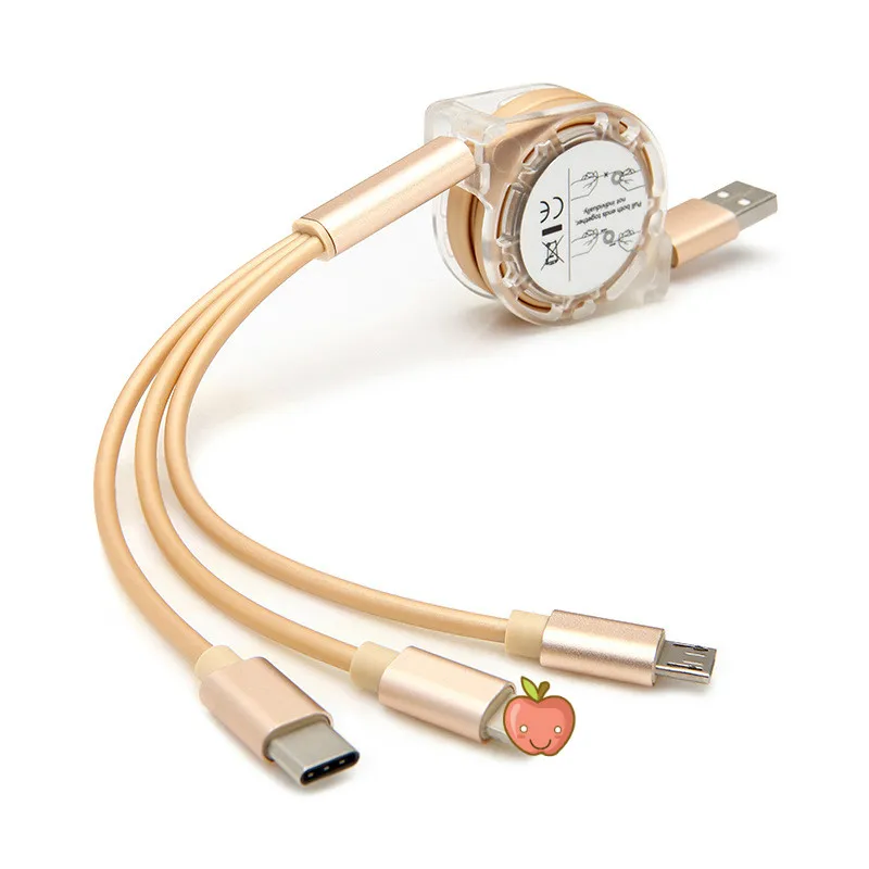 TPE Телескопический 3 в 1 скрытый Выдвижной Usb кабель для зарядки а Mirco Type C 8 pin Android