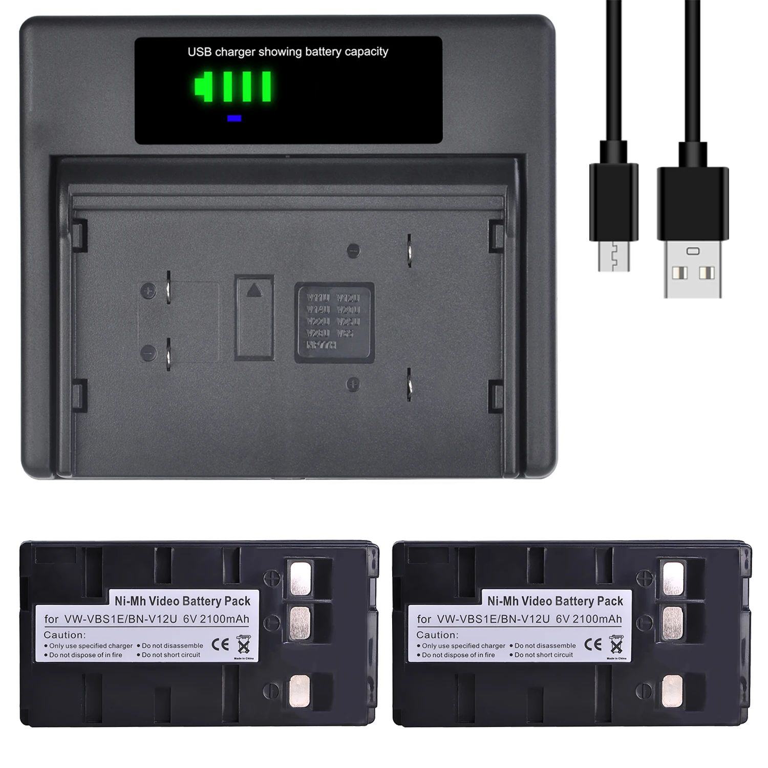 DuraPro 2100 мАч BN-V12U BN-V11U VW-VBS1E батарея + светодиодный USB зарядное устройство для JVC PV-BP15,BN-V10U, BN-V14U,BN-V18U, BN-V22U,BN-V24U