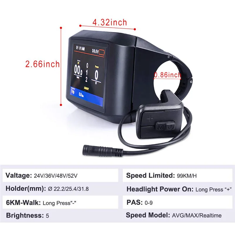 

Bicycle Computer Mid Drive Display System Mid Motor Meter Control Panel Bbs01/bbs02/BBSHD 750C Meter Bicycle Display Computer