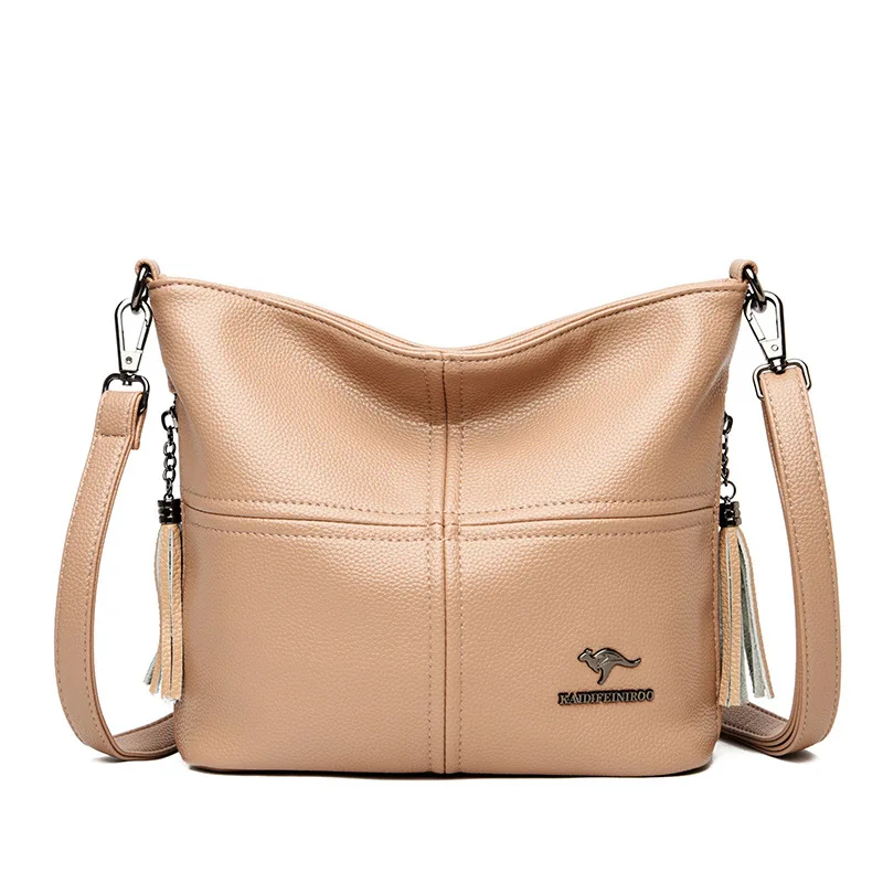 

2021 new casual portable PU shoulder messenger bag simple middle-aged women's bag mother bag bucket bag instead of hair
