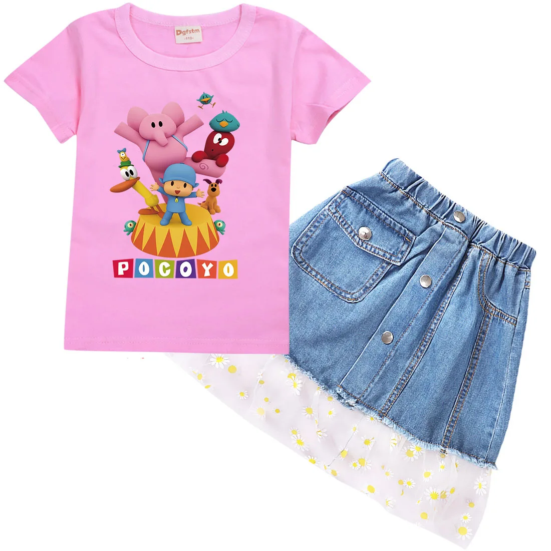 Футболка с коротким рукавом и джинсовая юбка для девочек|Костюмы девочек| |