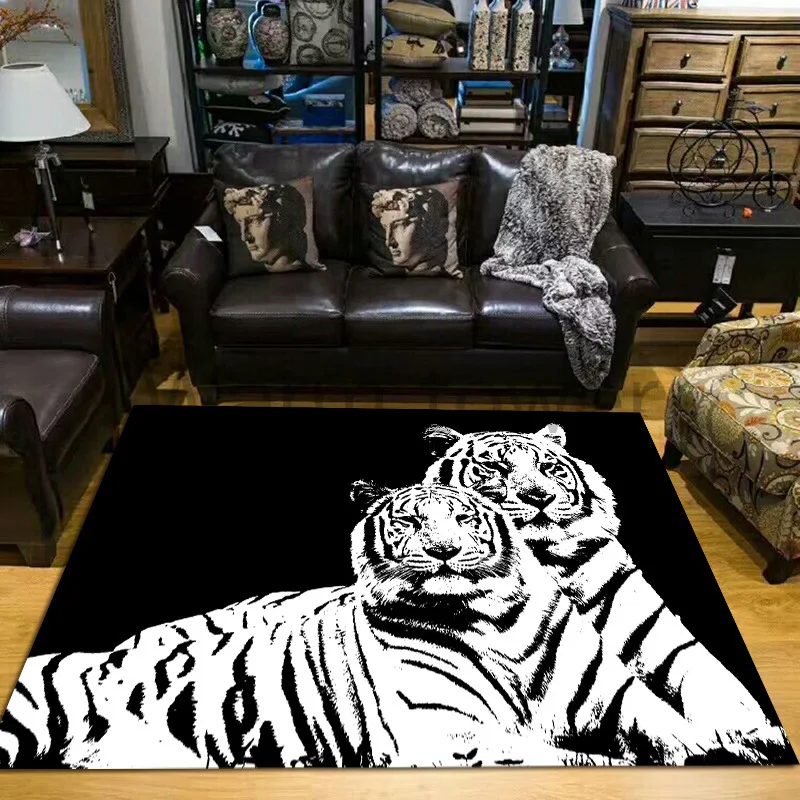 

RugTide brand black and white tiger print carpet leopard print zebra print floor mat living room coffee table bedroom rug mat