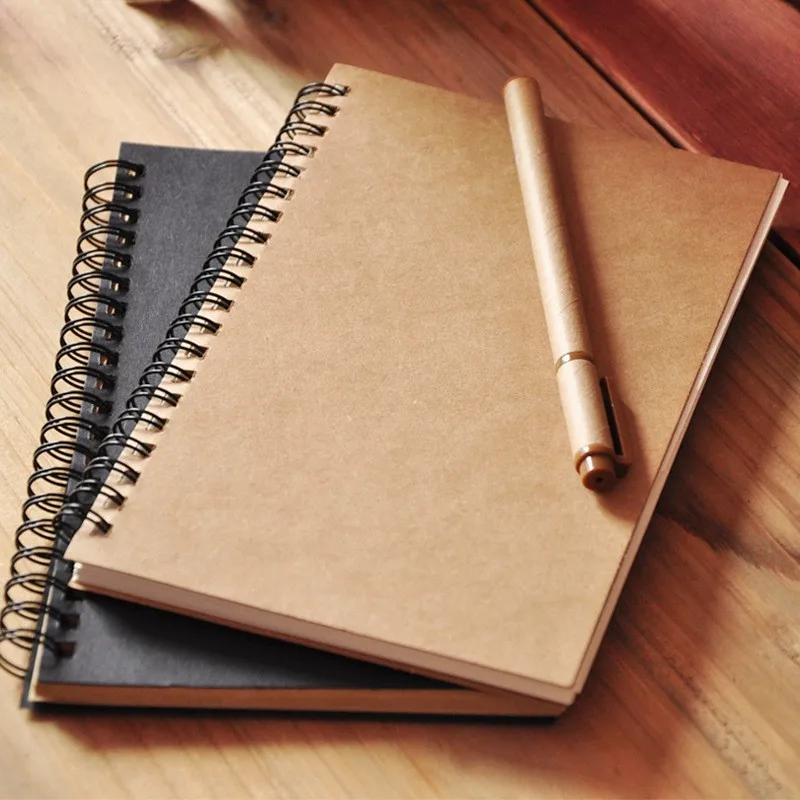 

LLD Khaki Black Sketchbook Spiral Notebook Inner Blank Kraft Paper Cover School Supplies Pencil Drawing Notepad