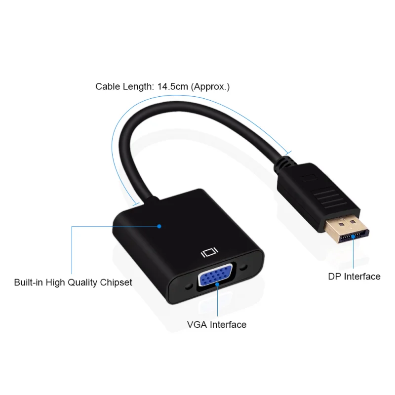 

DP to VGA Adapter Cable, DisplayPort to VGA Converter Male to Female Converter for PC Notebook Computer HDTV Monitor Projector