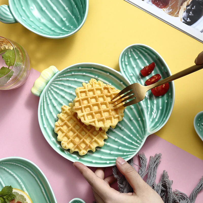 

Nordic Ceramic Cactus Dish Bowl Pizza Pasta Appetizer Salad Fruit Cheese Lunch Dinner Plates Kitchen Porcelain Saucer Dishes