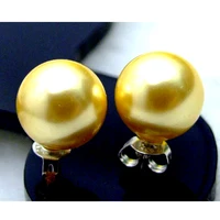 qingmos fashion 10mm round gold color sea shell pearl earrings for women with high luster pearl stud earring jewelry