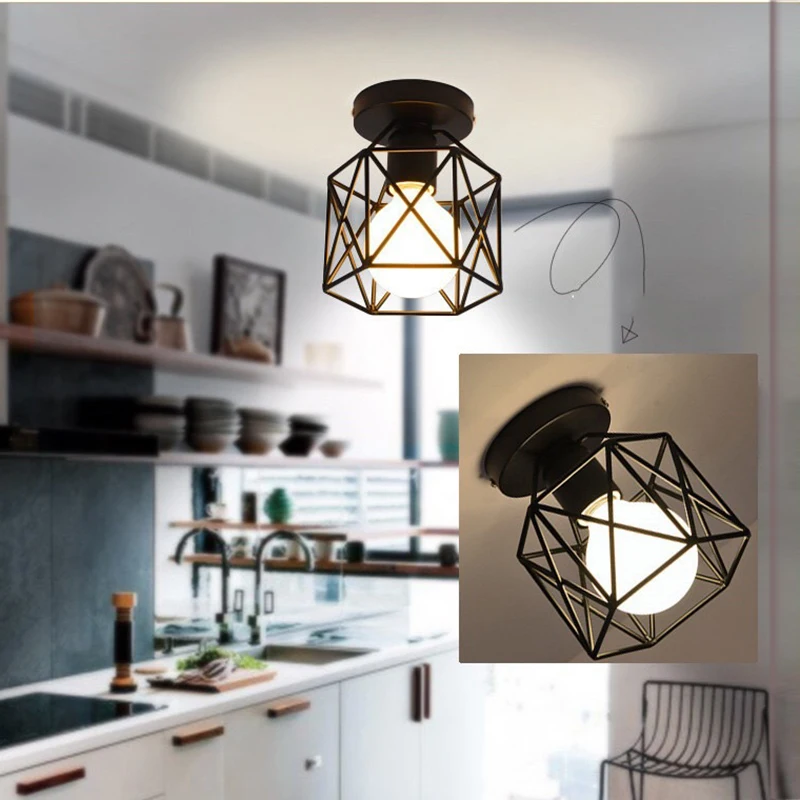 

American country wrought iron retro LED ceiling lamp Corridor aisle porch balcony indoor home deco ceiling light creative lustre
