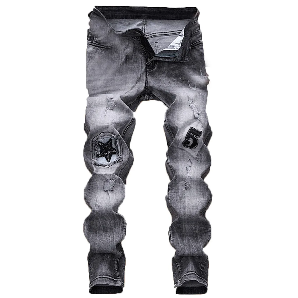 Мужские брюки в стиле хип хоп модные обтягивающие джинсовые на молнии облегающие
