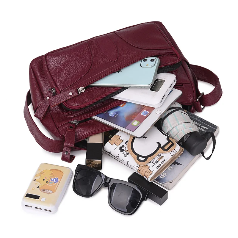 

High Quality Soft Leather Crossbody Shoulder Bags For Women Hobos Multi-pocket Bolsas Feminina High capacity Women Messenger Bag