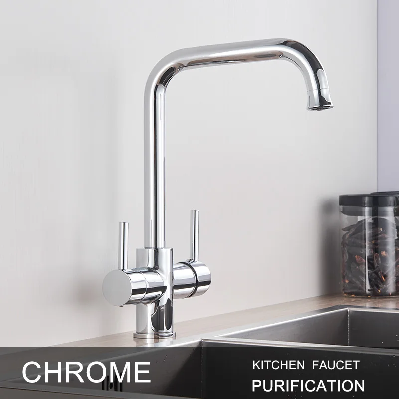 Rozin Brushed Nickel Purified Water Kitchen Faucet Dual Handles with Hot Cold Mixer Tap Brass Chrome Pure Water Filter Tap wall mount kitchen faucet