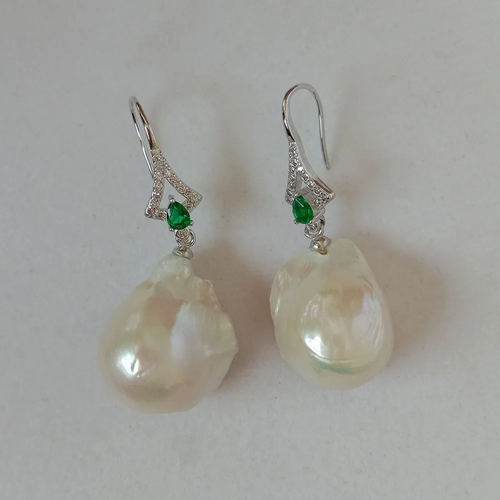 100% натуральные пресноводные жемчужные серьги-AA барочный жемчуг задняя сторона