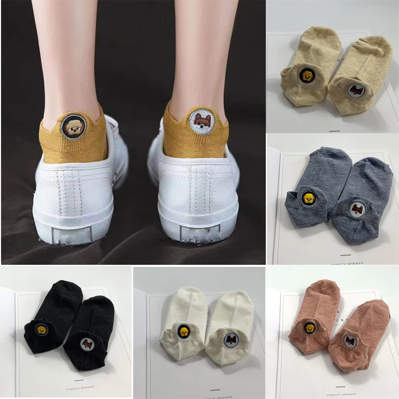 

Embroidered Expression Candy Color Woman Socks Fashion Girls Ankle socks Women Cotton Summer Creative Funny Socks
