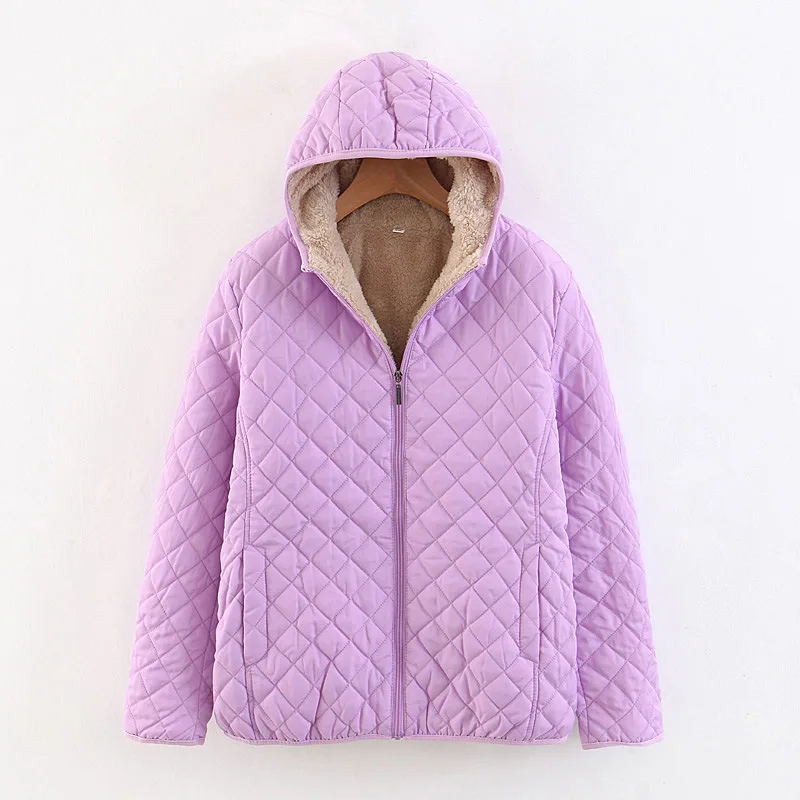 

Winter Coat Women Korean Version of Checked Lamb Wool Hooded Jacket Women's Necking Thick Warm Cotton Clothing Women
