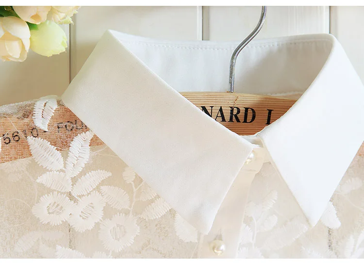 

Lace Flower Shirt Fake Collar Women Cotton False Collar Shirt Removable Mujer Lapel Blouse Top Detachable Collar