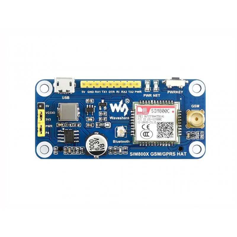Шляпа GSM/GPRS/Bluetooth для Raspberry Pi совместима с RPi 2B/3B/3B +/Zero W SIM800C поддерживает