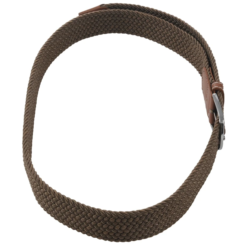 

New Men Leather Braided Elastic Stretch Metal Buckle Belt Waistband Dark khaki