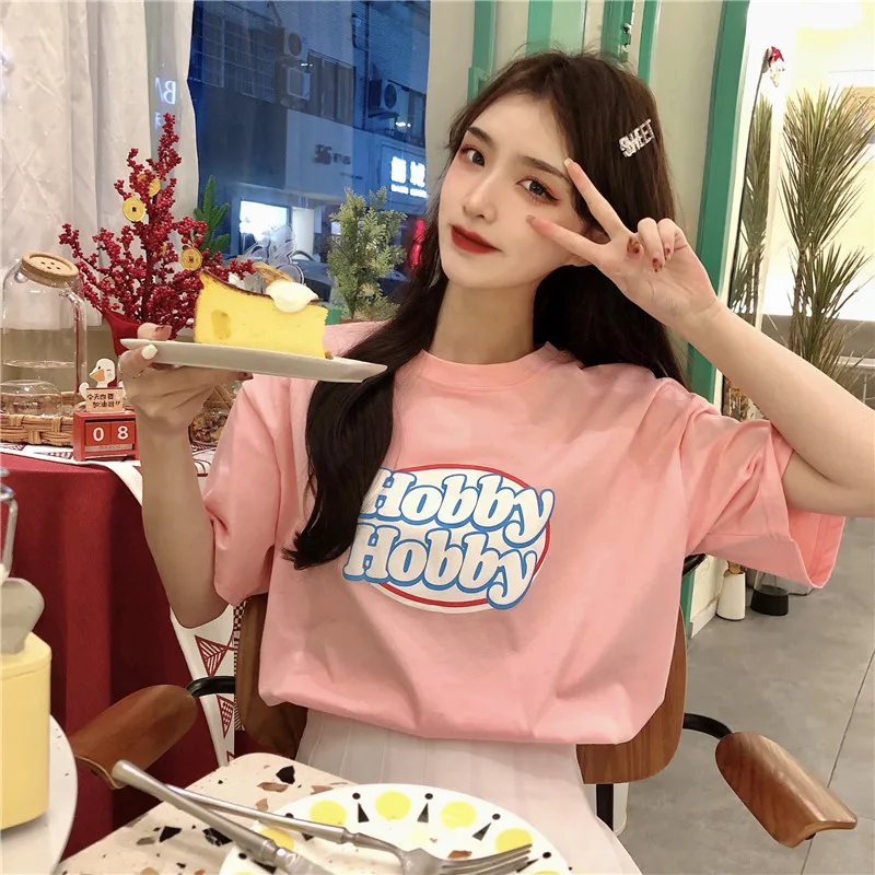 

Women's Korean-Style Short-Sleeved Underwear Letter Candy Color Internet Hot Top Undershirt Ins Trendy Wear