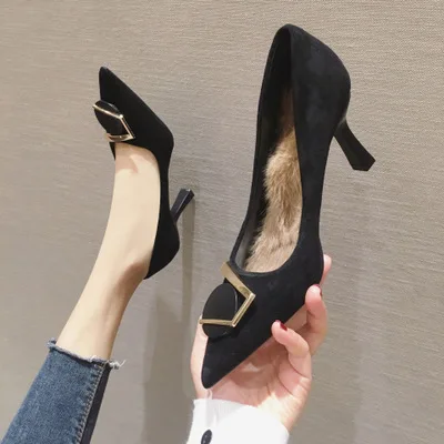 

All-match Pointed Toe Female High Heels Shallow Mouth Girly Style Korean Fashion Single Shoes Rubber Sole 7.5 Heels 5.5 Heels