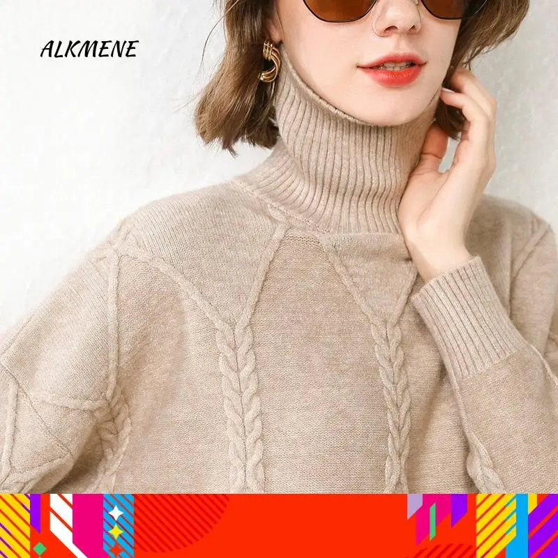 Кашемировый свитер с высоким воротником женский свободный Удлиненный в