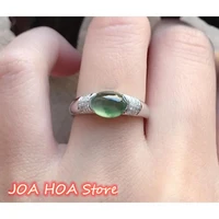 natural jade oval egg surface smooth opening adjustable ring retro creative light luxury charm lady silver jewelry